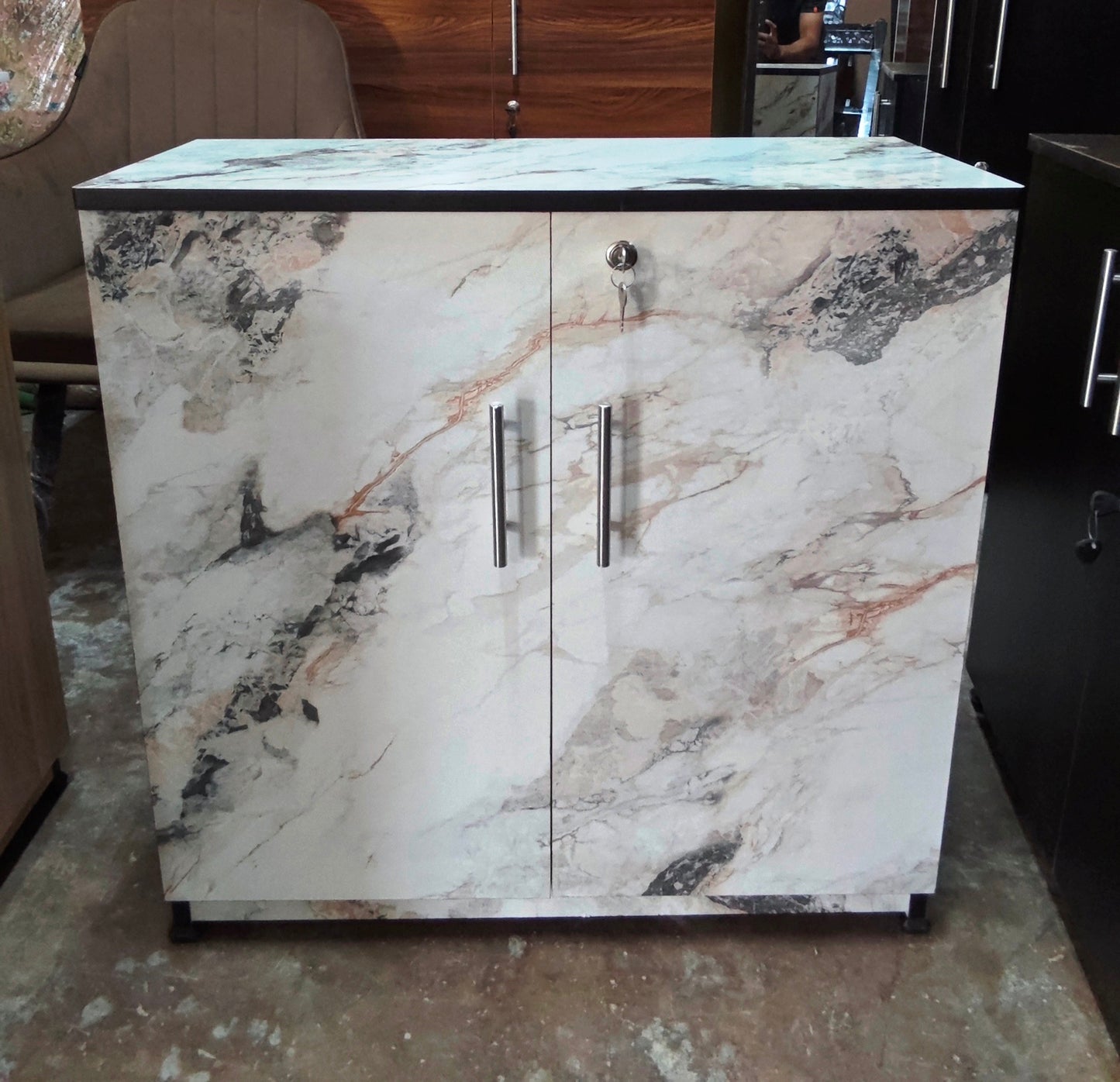 Bowzar Mini Shoe Rack Cabinet 30X30X13 Multipurpose Cabinet White Marble