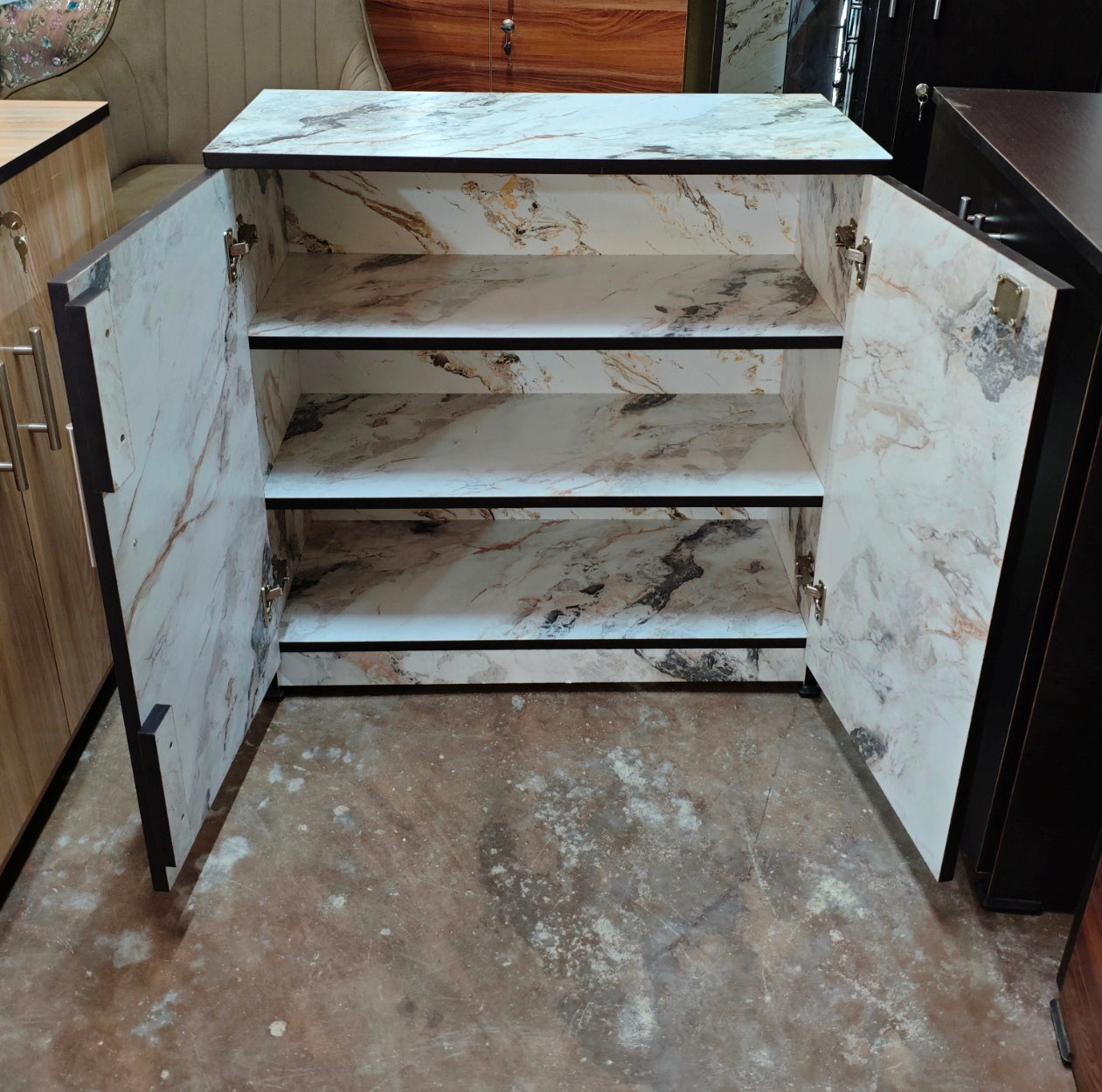 Bowzar Mini Shoe Rack Cabinet 30X30X13 Multipurpose Cabinet White Marble