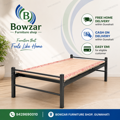 Bowzar Khatiya Single Bed 3X6.5 Feet Simple Minimalistic Metal Khatiya Model