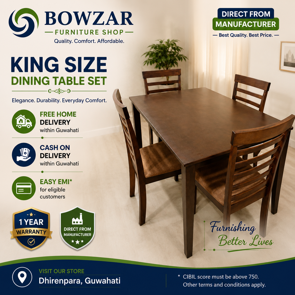Malashyan 4 Seater Solid Wood 4 Seater Dining Set Dining Waterproof Top