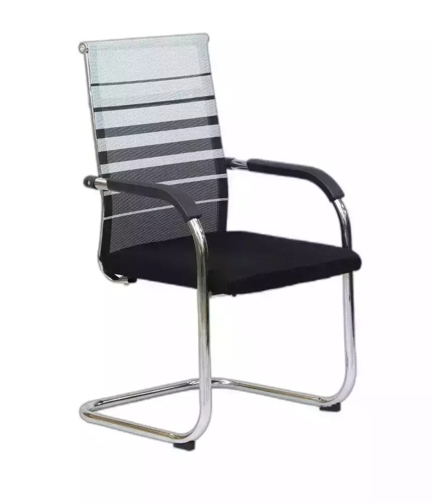 Bowzar Imorted Net Mesh Visitor Chair with Arms Chrome Finninsh Black and Grey Strip