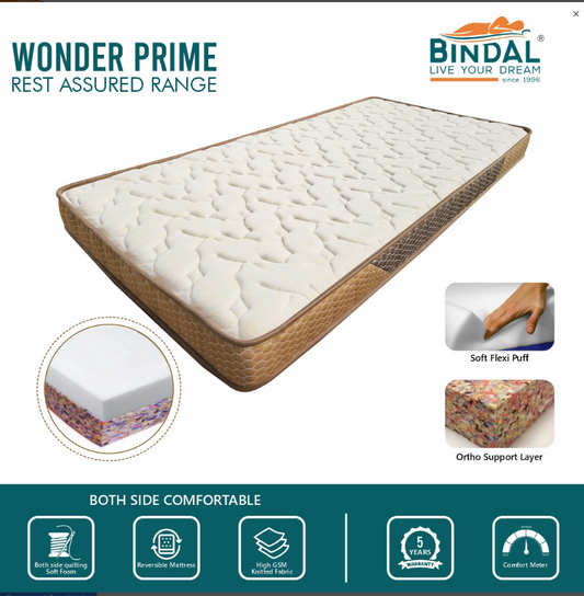 Bindal Wonder Prime Orthopedic Mattress 5 Inch Thick King Size 6X6.5 Feet 72X78 Inch