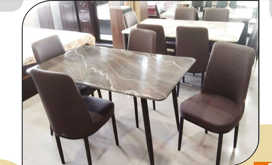 Metal Luxury Dining Set 6 Seater Marble Top