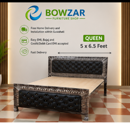 Bowzar Queen Bed Premium Metal Bed with  Upholstered Cushion