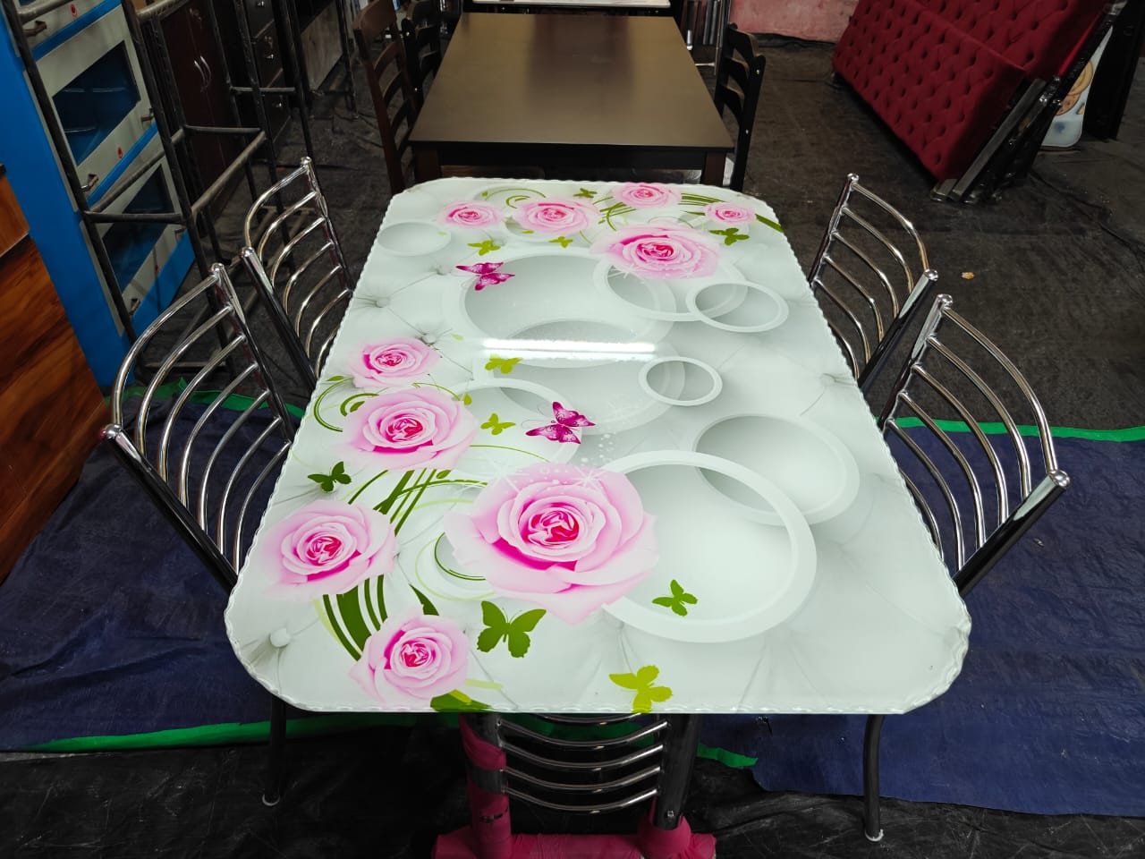 BOWZAR - Steel Printed Dining Table Set (4-Seater)