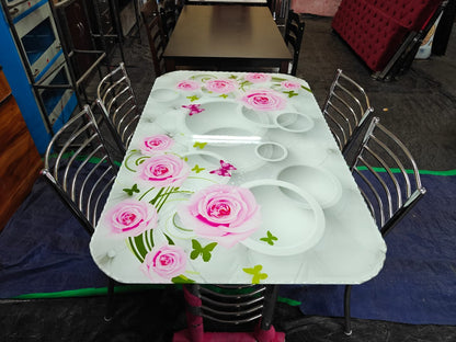 BOWZAR - Steel Printed Dining Table Set (4-Seater)
