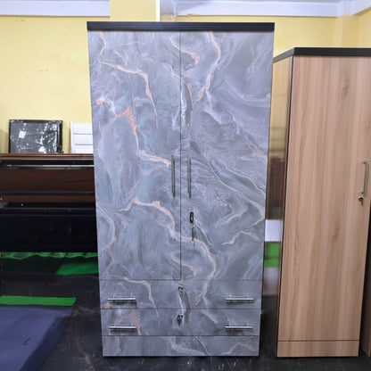 Bowzar 2 Door Almirah With 2 Drawer 2 Door Wardrobe Grey Marble