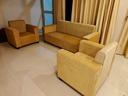 Bowzar Mini Dulux 5 Seater Sofa Premium Jute Fabric and High Density Foam Soft Brown