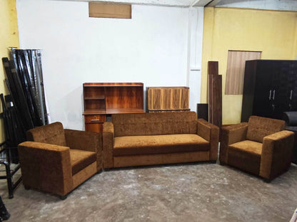 Bowzar Mini Dulux 5 Seater Sofa Premium Jute Fabric and High Density Foam Soft Brown