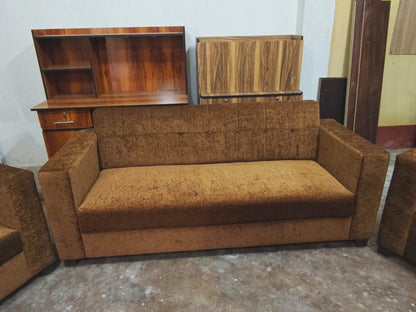 Bowzar Mini Dulux 5 Seater Sofa Premium Jute Fabric and High Density Foam Soft Brown