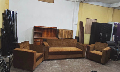 Bowzar Mini Dulux 5 Seater Sofa Premium Jute Fabric and High Density Foam Soft Brown