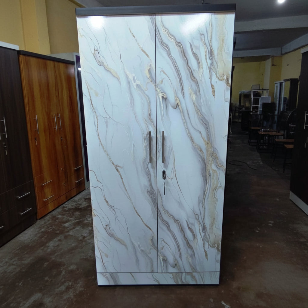 Bowzar 6 Feet 2 Door Wooden Almirah White Marble 2 Door Almirah