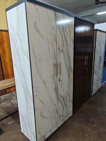 Bowzar 6 Feet 2 Door Wooden Almirah White Marble 2 Door Almirah