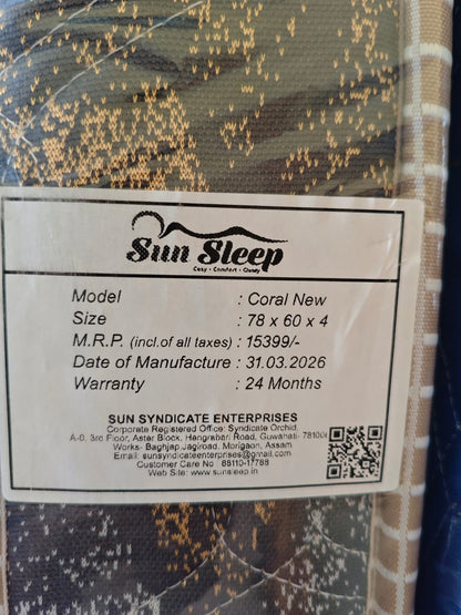 Sunsleep 4 Inch New Coral Queen Mattress Soft 5x6.5 Feet 60x78x4 Inch
