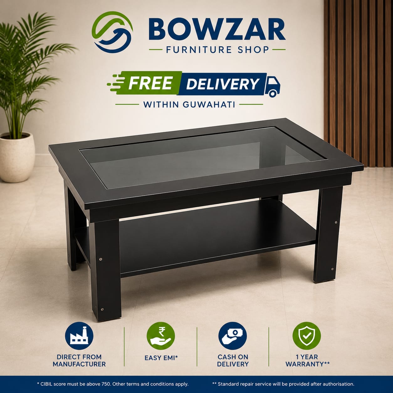 Bowzar Center Table With Black Glass