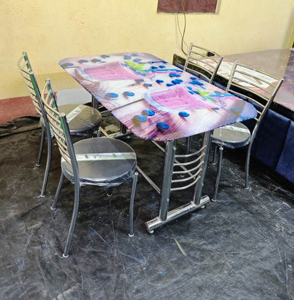 Steel Dining Set 4 Seater with Printed Glass top