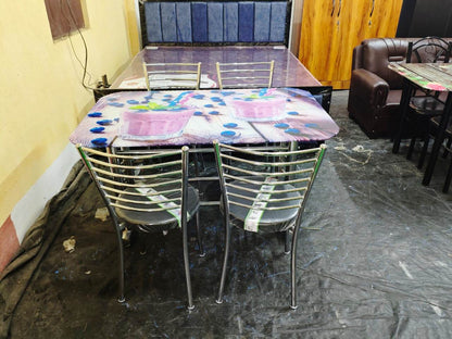 Steel Dining Set 4 Seater with Printed Glass top