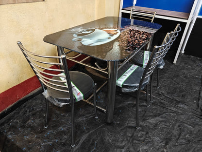 BOWZAR - Steel Printed Dining Table Set (4-Seater)