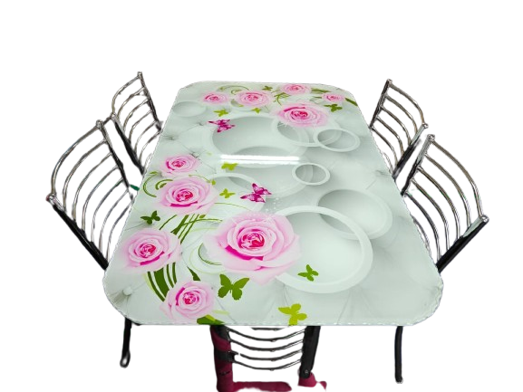 BOWZAR - Steel Printed Dining Table Set (4-Seater)
