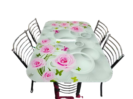BOWZAR - Steel Printed Dining Table Set (4-Seater)