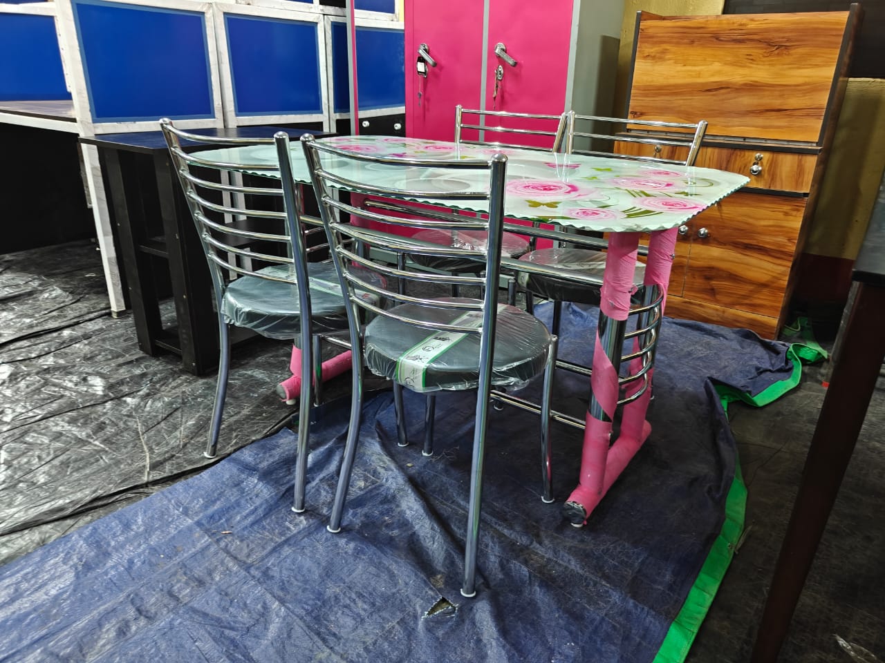 BOWZAR - Steel Printed Dining Table Set (4-Seater)
