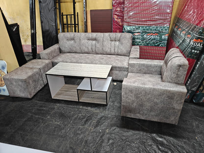 Bowzar Dulex 4-Seater Sofa Set with Tools & Wooden Tea Table