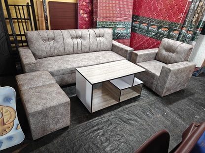 Bowzar Dulex 4-Seater Sofa Set with Tools & Wooden Tea Table
