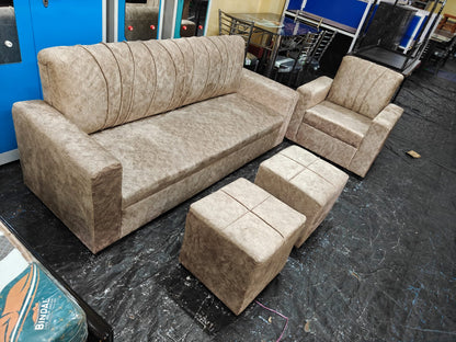 Bowzar Dulex 4-Seater Sofa Set with Tools & Wooden Tea Table