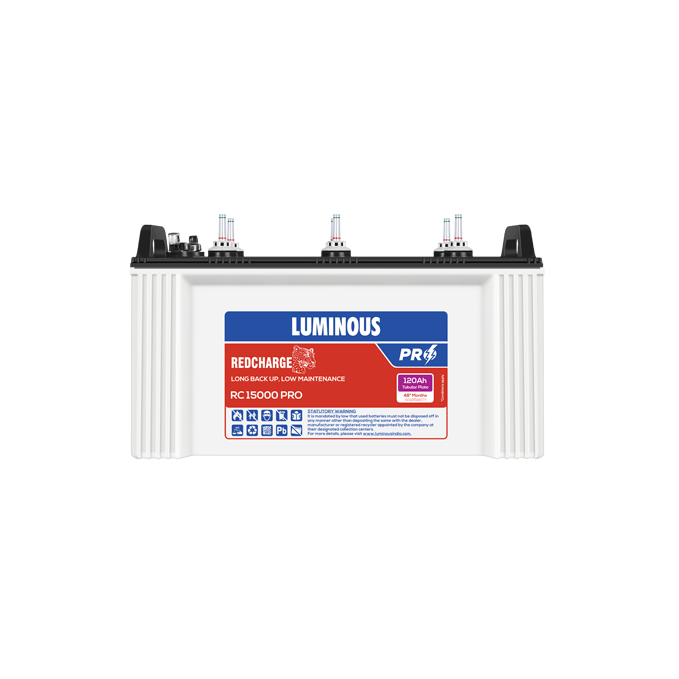 Luminous RC15000 Pro 120AH Short Tubular Battery Warranty 48 Months