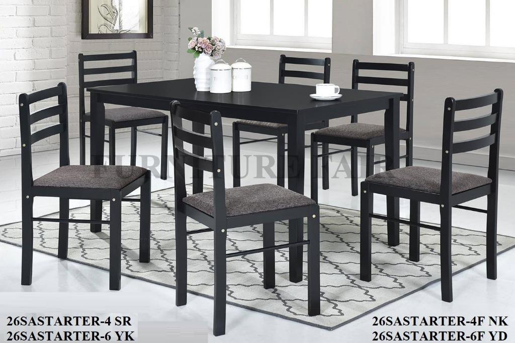 Bowzar Malaysian Wooden 6 Seater Dining Table Set Dark Brown
