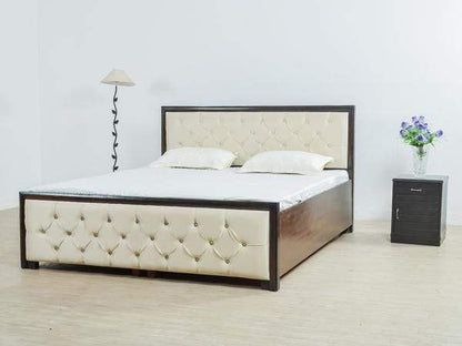 Bowzar 6X6.5 Feet King Box Bed With Head and Leg Cushion Board King Box Bed