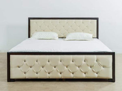 Bowzar 6X6.5 Feet King Box Bed With Head and Leg Cushion Board King Box Bed