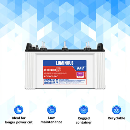 Luminous RC15000 Pro Short Tubular Battery 120 AH 48 Months Warranty