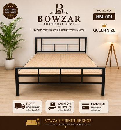 Bowzar HM Queen Bed Size 5X6.5 Feet Iron Metal Bed Bachelor Hostel PG Guest House