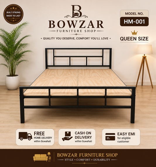 Bowzar HM Queen Bed Size 5X6.5 Feet Iron Metal Bed Bachelor Hostel PG Guest House
