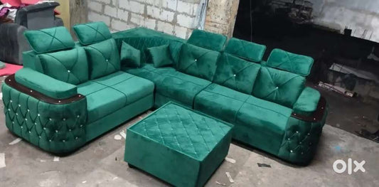Bowzar L Sofa 8 Seater With Center Table and 2pcs Puff Premium Quality Foam and Fabric