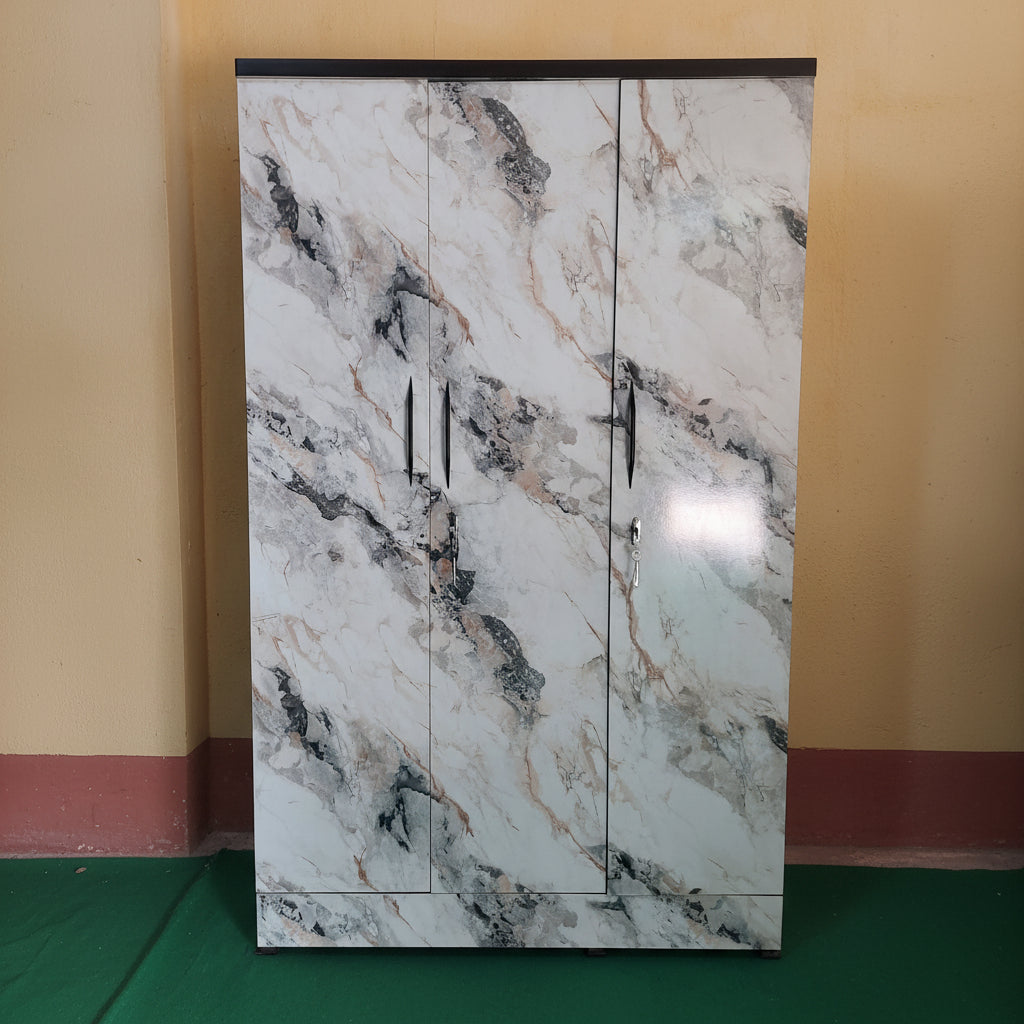 Bowzar 3 Door Almirah 3 Door Wardrobe 6 Feet Height White Marble