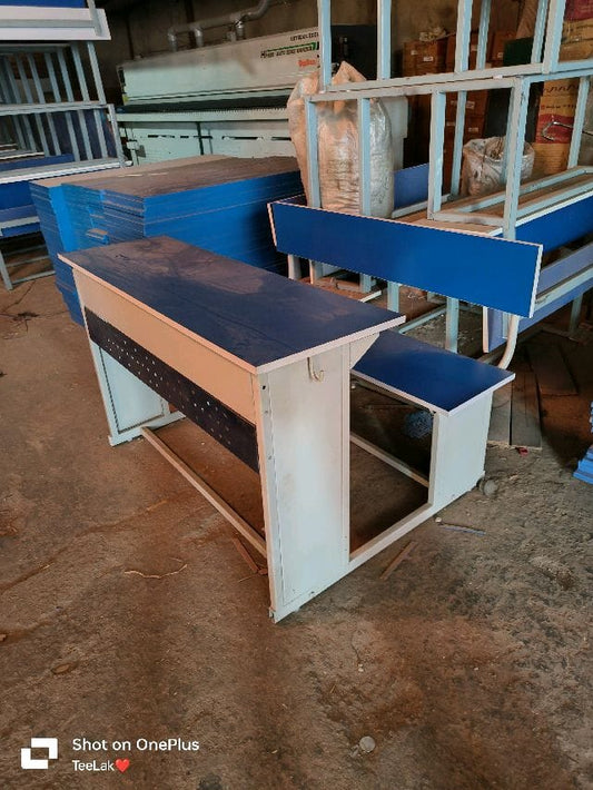 Bowzar Desk Bench Pair  MDF Top Two Seater with Back Rest Powder Coated