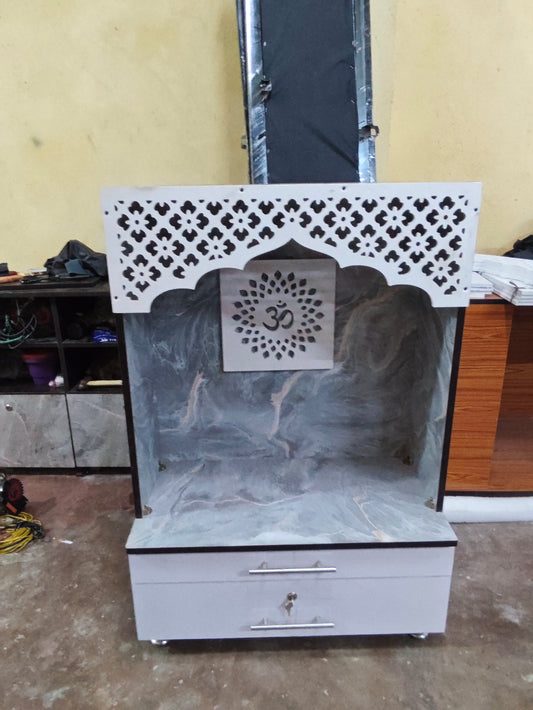 Bowzar Mini Mandir 3.5x2.5 feet Grey Marble