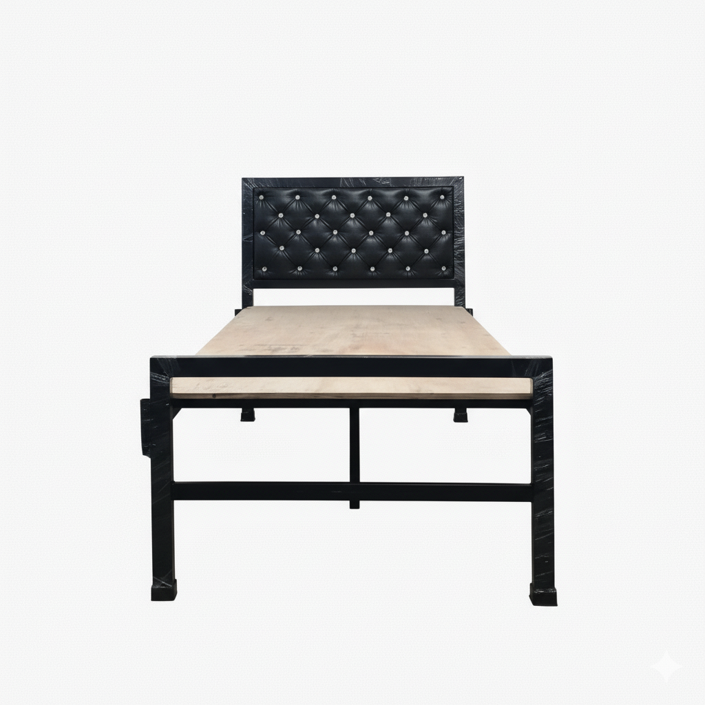 Bowzar Single Bed 3x6.5 Feet Heavy Quality with Head Cushion