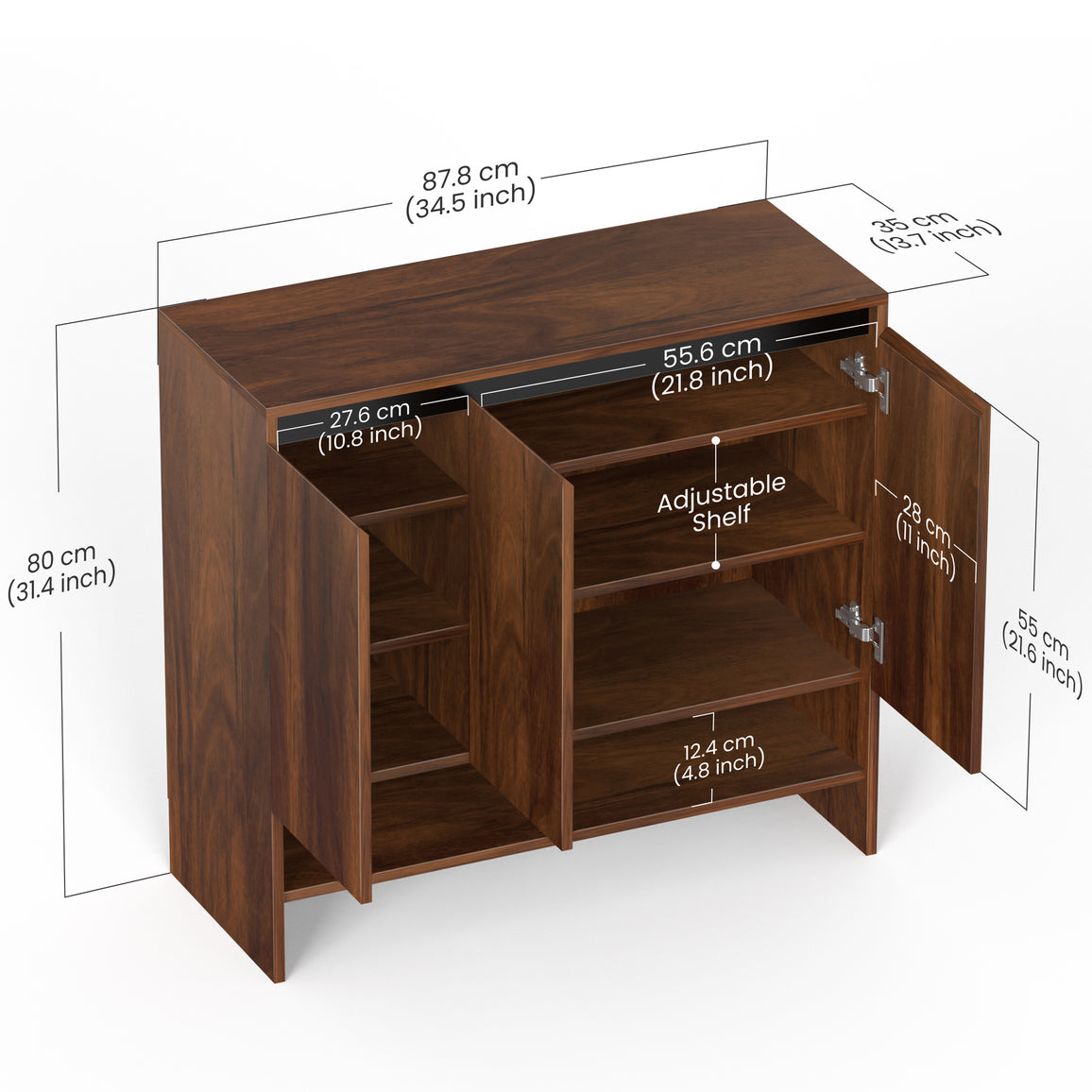 31x31x13 Inch Engineered Wood 3 Doors Shoe Rack Cabinet for Slipper Footwear