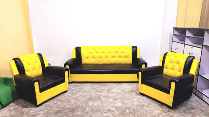 Bowzar Wooden Sofa 5 Seater with Good Quality Foam Yellow Black