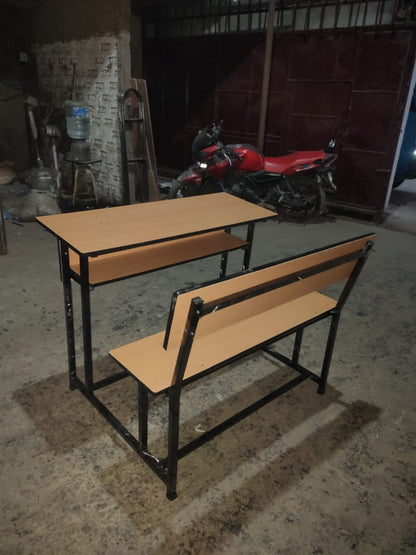 Bowzar Desk Bench Pair  MDF Top Two Seater with Back Rest Powder Coated