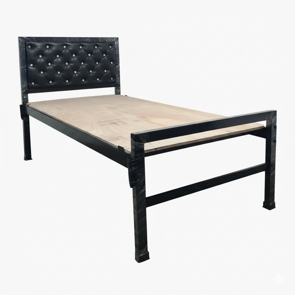Bowzar Single Bed 3x6.5 Feet Heavy Quality with Head Cushion