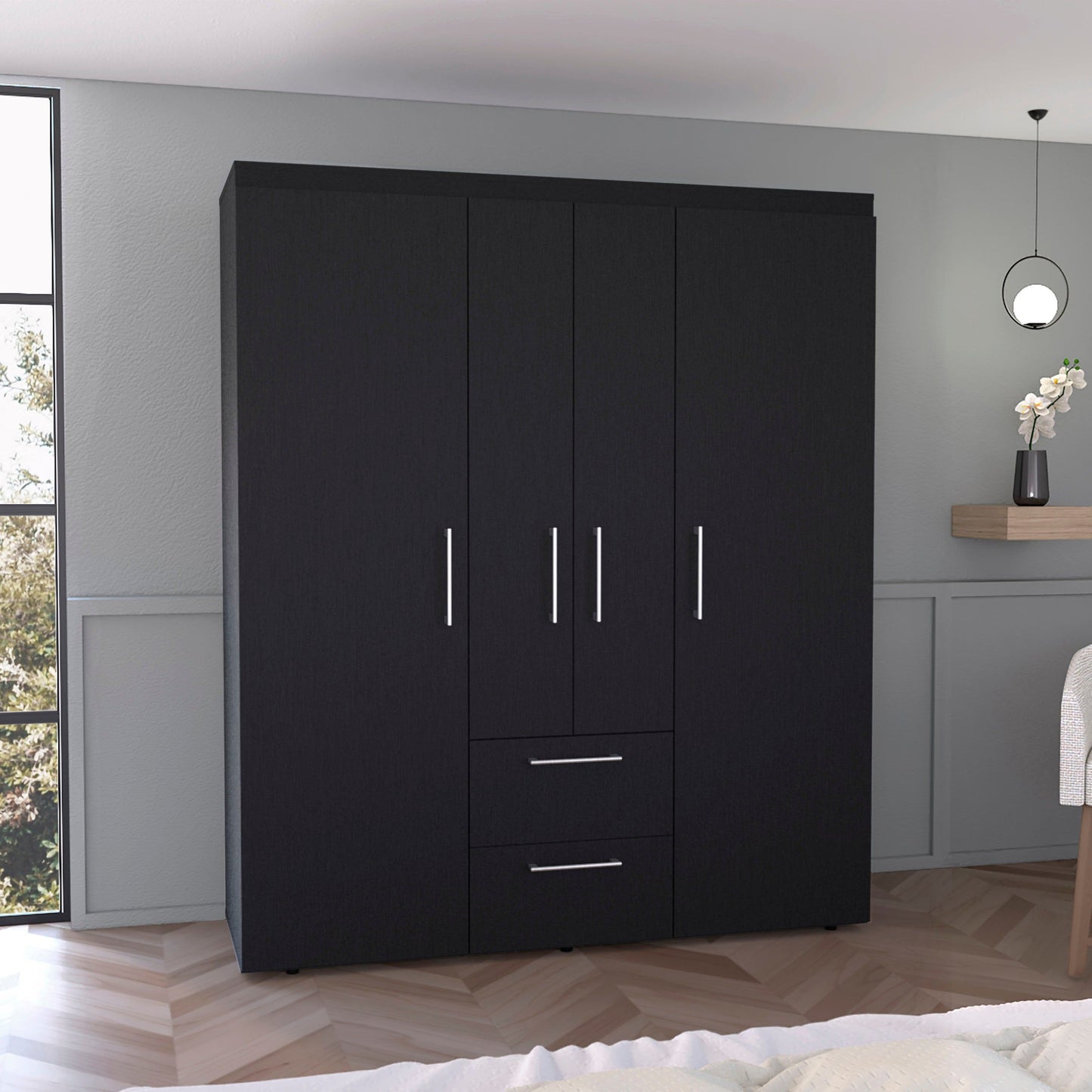 Bowzar 4 Door Wardrobe Almirah Wenge With 2 Drawer