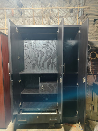 Bowzar 3 Door Almirah Wardrobe with Drawer 3 Door Almirah Black Nagin