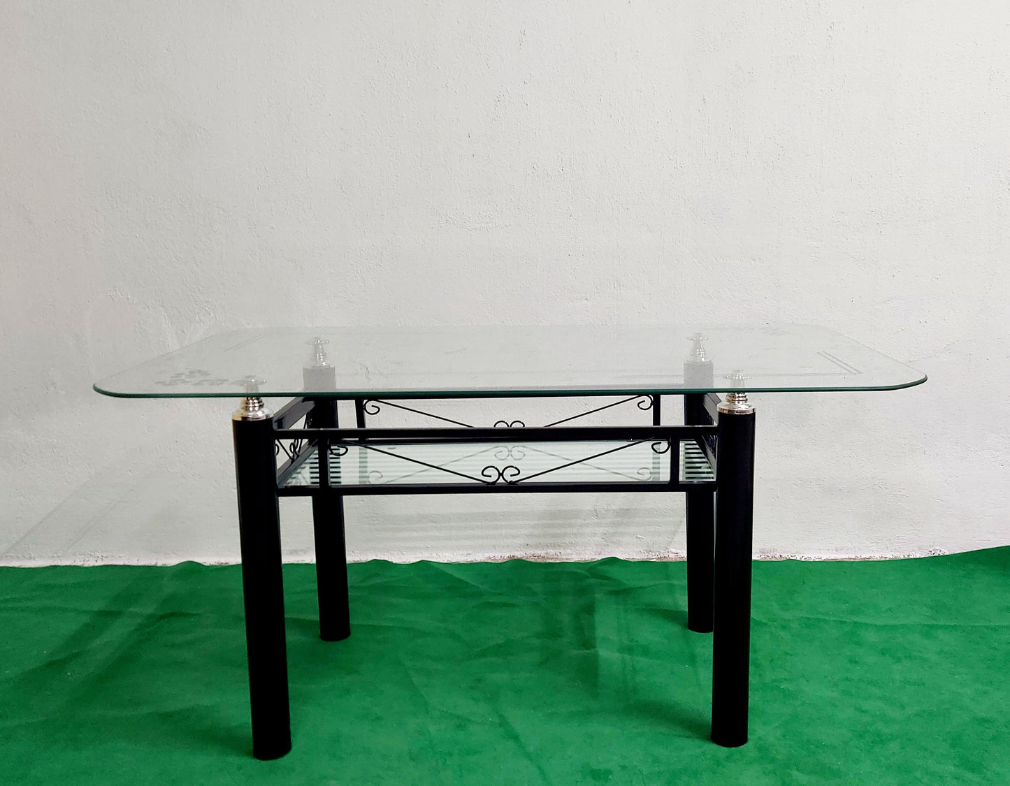 Bowzar Metal and Glass 4 Seater Dining Table Set Dark Brown