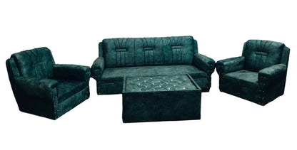 Bowzar Ritu Sofa Set 5 Seater with Center Table Calvin Velvet Fabric