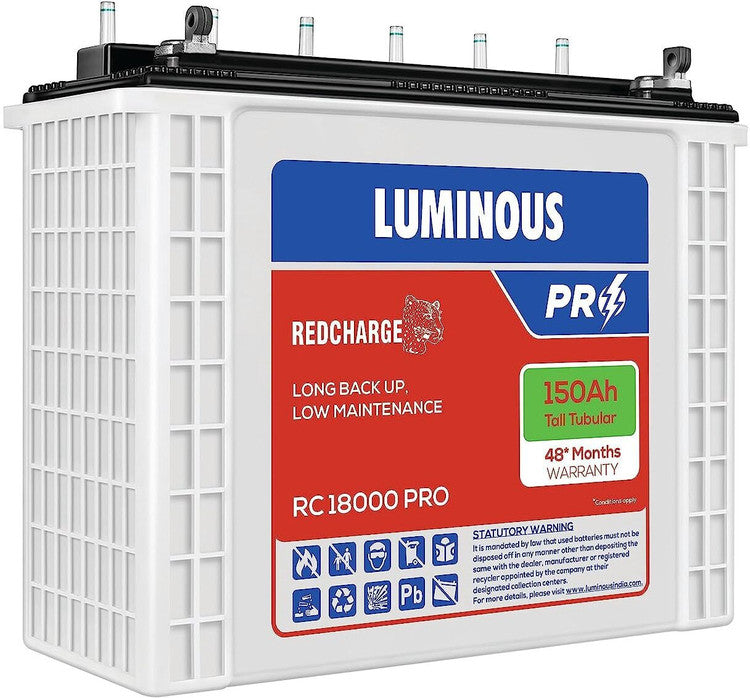Luminous RC18000 Pro 150 Ah Tall Tubular Battery 48 Months Warranty