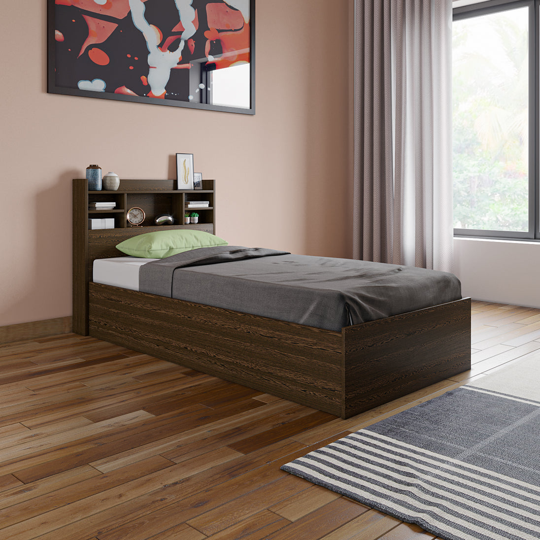 Bowzar Single Box Bed with Head Box 3x6.5 Feet